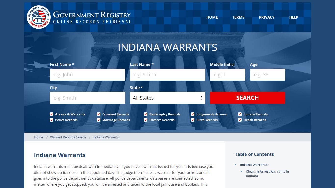 Arrest Warrants In Indiana - GovernmentRegistry.Org